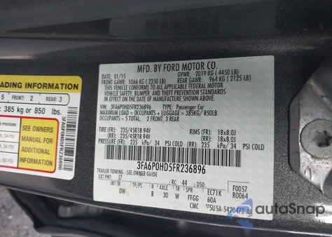 2015 Ford Fusion Se z USA, uszkodzony, nr VIN 3FA6P0HD5FR236896